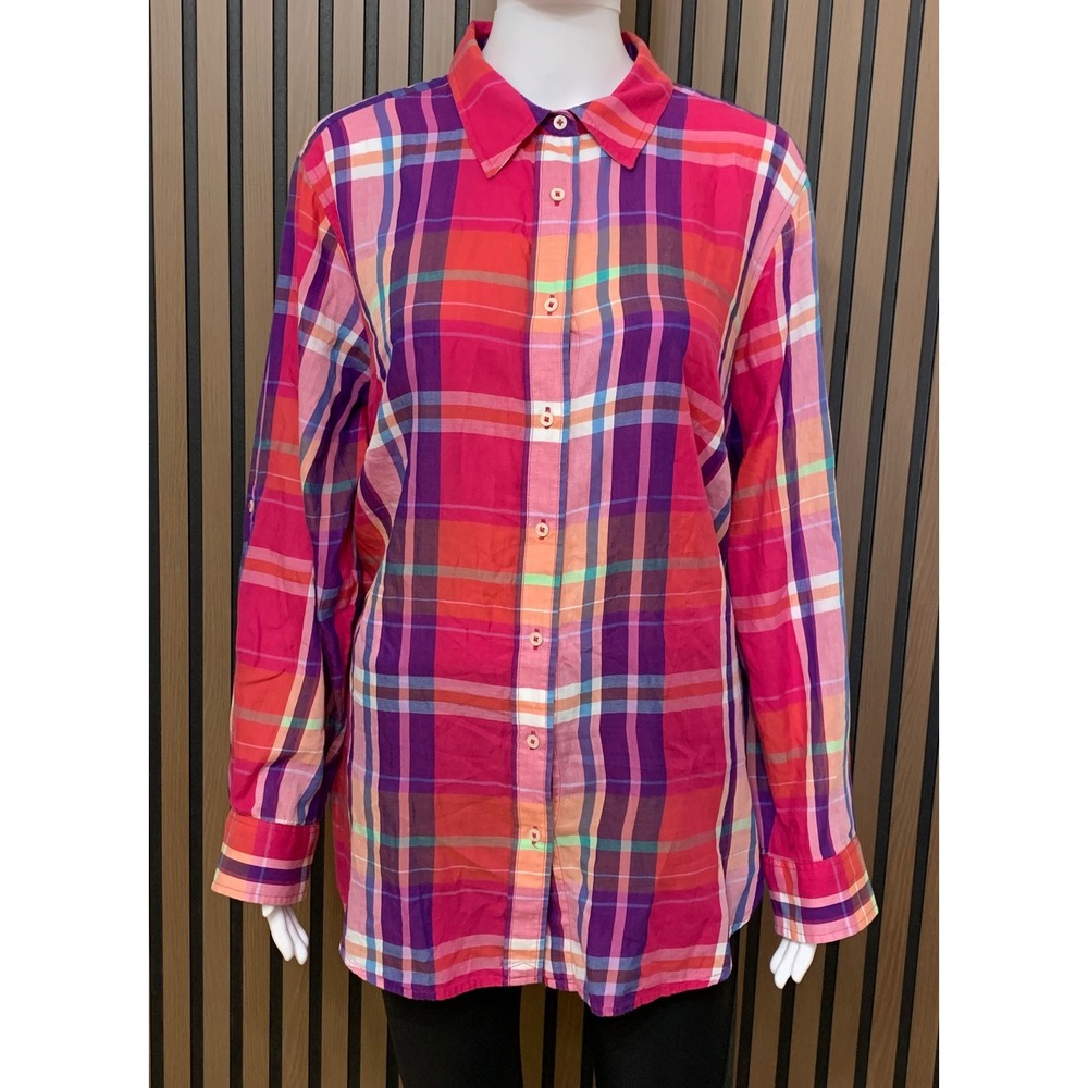Lauren Ralph Lauren Pink Purple Plaid Cotton Button Down Shirt Women's 1X
